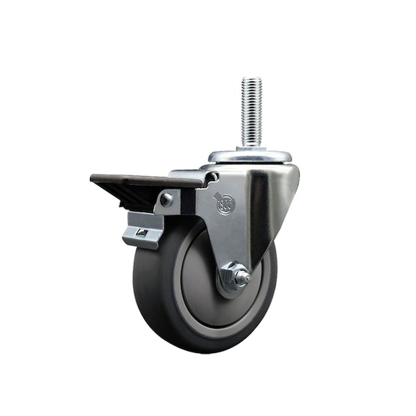 4 Inch Thermoplastic  Rubber Wheel Swivel 34 Inch Threaded Stem Caster with Brake SCC